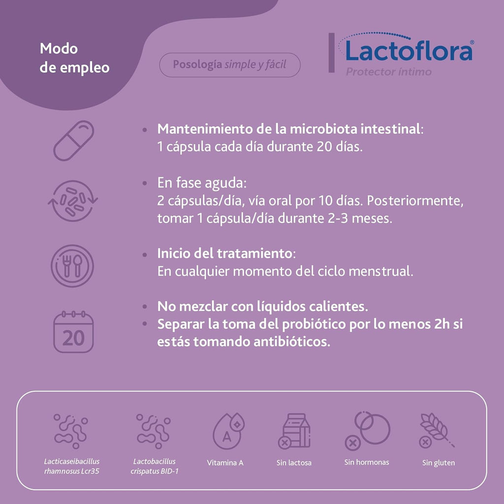 Lactoflora, Women's Intimate Protector, Probiotics and Vitamin A, Vaginal Flora Balance and Wellness, Immune Support, 20 Capsules