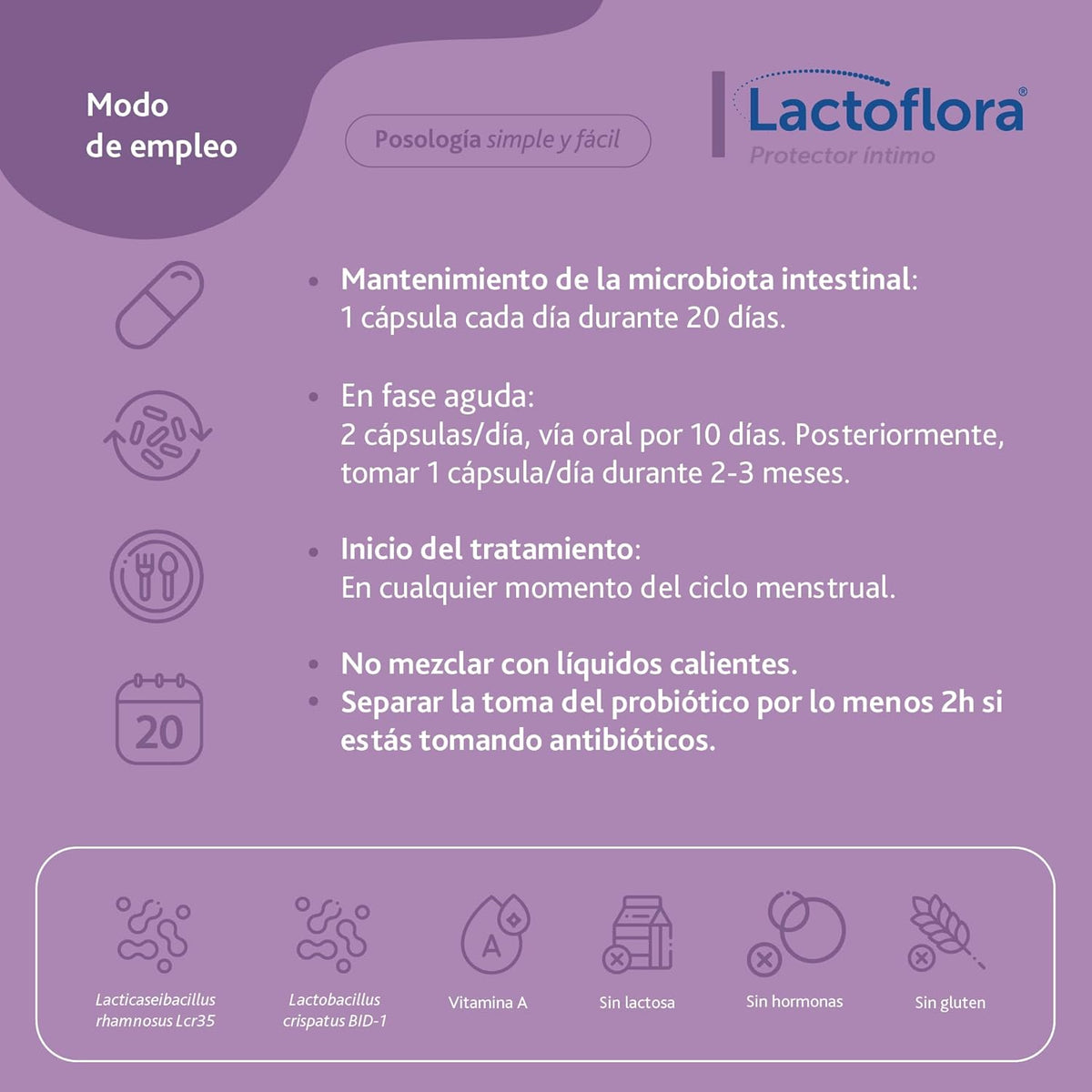Lactoflora, Women's Intimate Protector, Probiotics and Vitamin A, Vaginal Flora Balance and Wellness, Immune Support, 20 Capsules