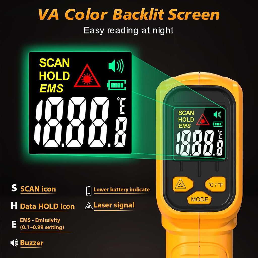 FKM Rechargeable Infrared Thermometer Gun,13-Point Laser-High Precision | -58°F~1472°F Non-Contact Laser Thermometer Gun,Digital IR Temperature Gun for Cooking,Griddle,Oven,HVAC,Automotive,Industrial