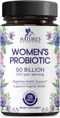 Women’s Probiotics 50 Billion CFU Guaranteed, Vegan Probiotic Strains, Supports Womens Digestive, Immune, Vaginal, & Urinary Health, Delayed Release, No Soy Gluten Nature's Probiotic - 120 Capsules
