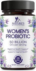 Women’s Probiotics 50 Billion CFU Guaranteed, Vegan Probiotic Strains, Supports Womens Digestive, Immune, Vaginal, & Urinary Health, Delayed Release, No Soy Gluten Nature's Probiotic - 120 Capsules