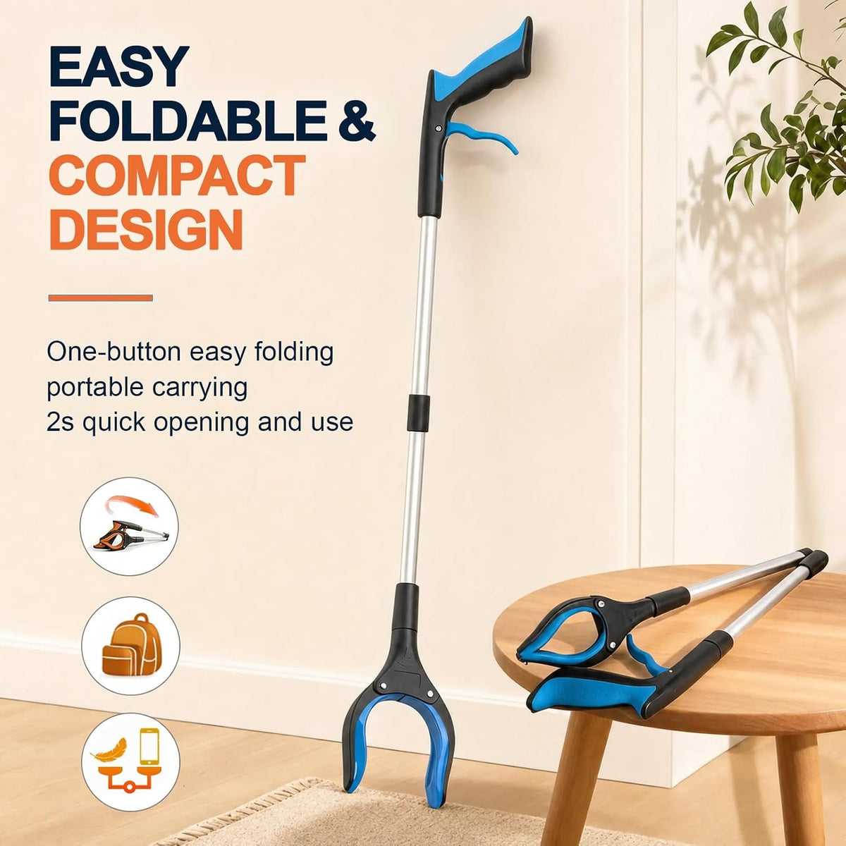 32" Grabber Reacher Tool, LEGENDONE 2-Pack Long Foldable Reaching Pickup Tool for Senior, Wide Claw Trash Picker Stick, Surgery Recovery Must Haves Gifts, 360° Rotating Jaw| Anti-Slip| Magnetic Tip