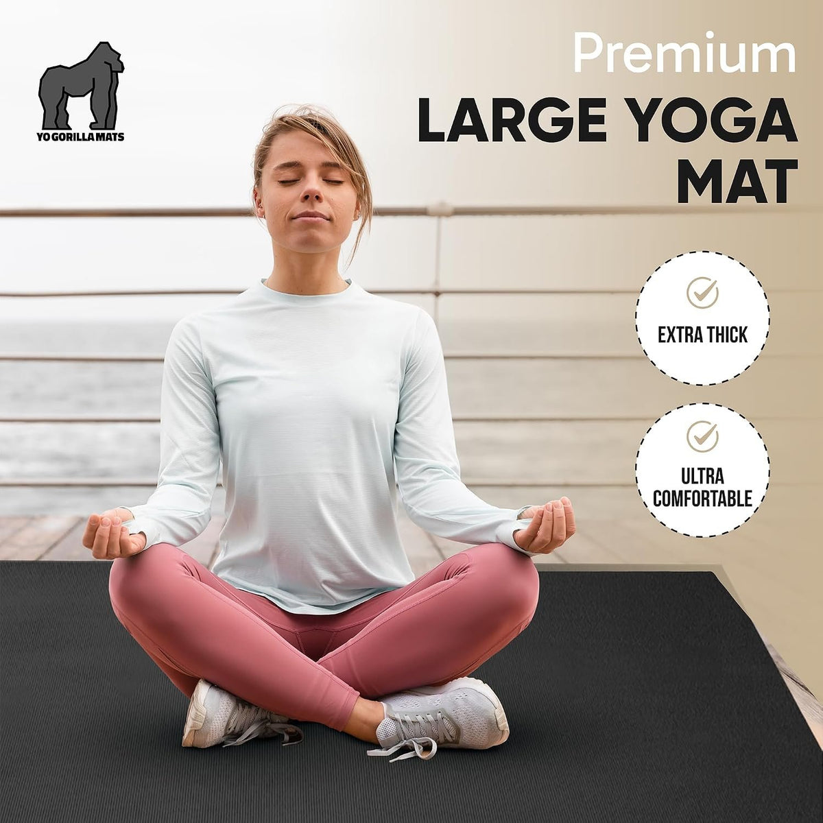 Gorilla Mats Extra Large Yoga Mat – 9'x6', 12'x6', 15'x6' (8mm) Extra Thick Wide Non-Slip Exercise Mat for Home Gym Flooring – Ultra Comfortable Workout Floor Mat for Barefoot Fitness & Stretching