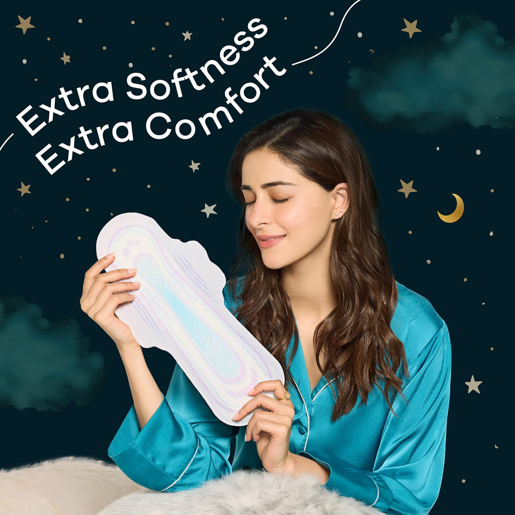 Whisper Bindazzz Nights 16 XXL+ Sanitary Pads, Upto 0% Leaks All Night Long, For Very Heavy Flow, Nearly 60% Longer with Wider Back, Active odor lock so you feel fresh, Disposable Wrapper