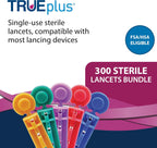 TRUEplus Single-Use Sterile Lancets Bundle, 33G, 300 Pack | Blood Lancets (Sterile, 33G, 4 cm total length) and TRUEplus Log Book, Supplies for Blood Glucose Testing at Home