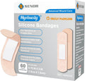 Hysimedy Silicone Bandages for Sensitive Skin 0.75x3 Inch Painless Removal | 60 Counts Latex Free Hypoallergenic Breathable Long-lasting Easy Remove Small Adhesive Bandages for Wounds Geriatric Children