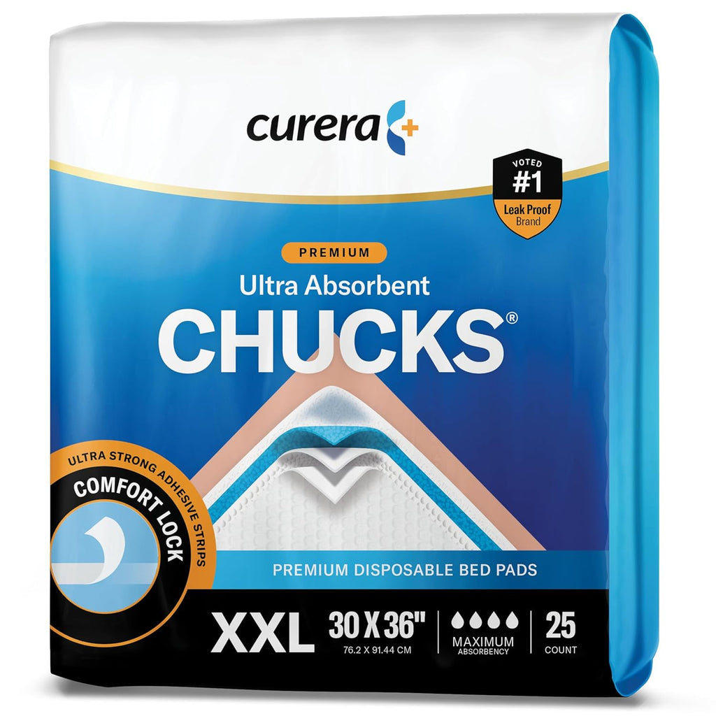 Chucks® Premium Disposable Underpads 30”x36” Ultra Thick Super Absorbent Chux Incontinence Bed Pads Disposable Adult with Adhesive Tape, Extra Large Pee Pads, Pet Training Pads 30x36 [25-Pack]