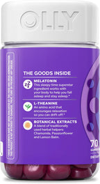 OLLY Sleep Support Gummy Supplement,* 3 mg Melatonin, L-Theanine - 70 Count