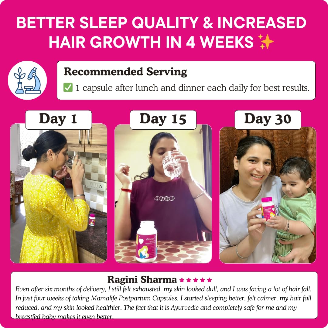 Mamalife Lacta Heal Postpartum Recovery Multivitamin for Women | Ayurvedic Post Pregnancy Support | Hormonal Balance, Hair, Skin & Nail Health | Breastfeeding Support | 60 Capsules