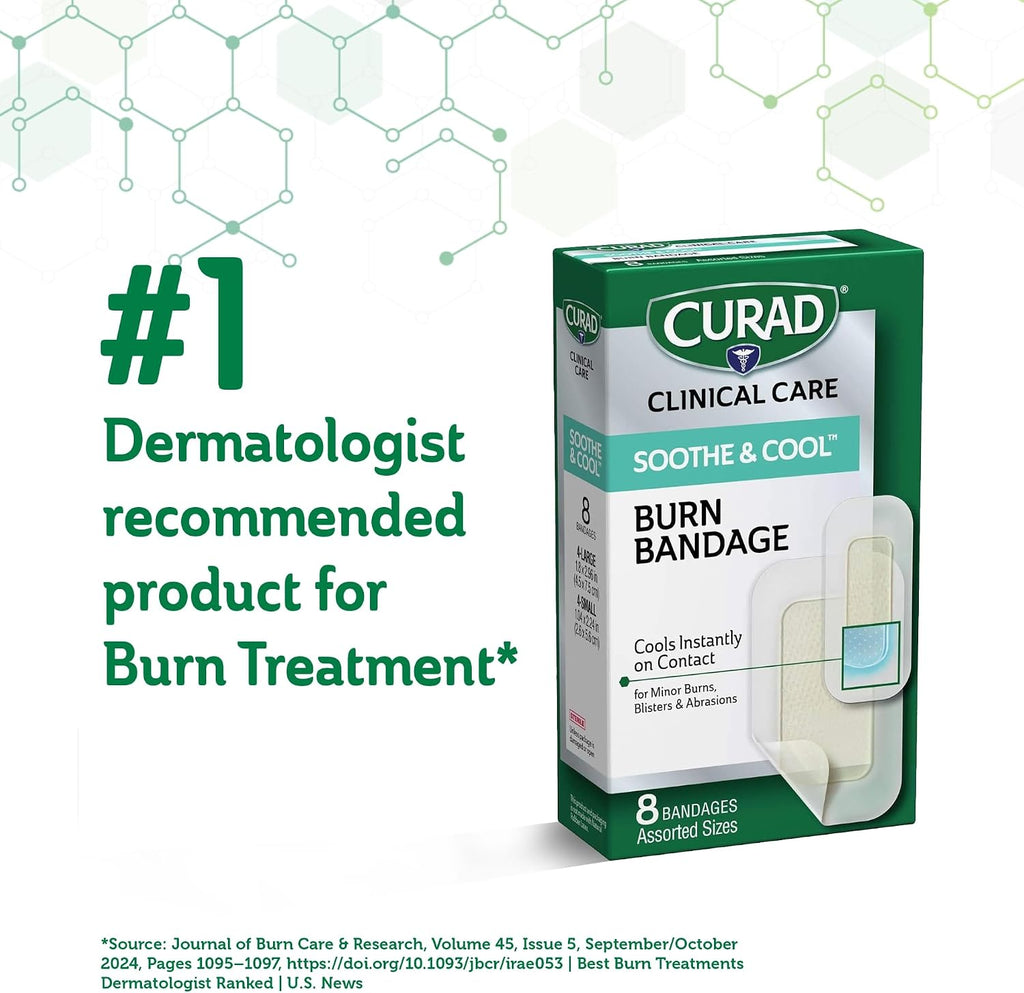 Curad Soothe & Cool Burn Bandages, Instant Cooling, Assorted Sizes, 8 Count
