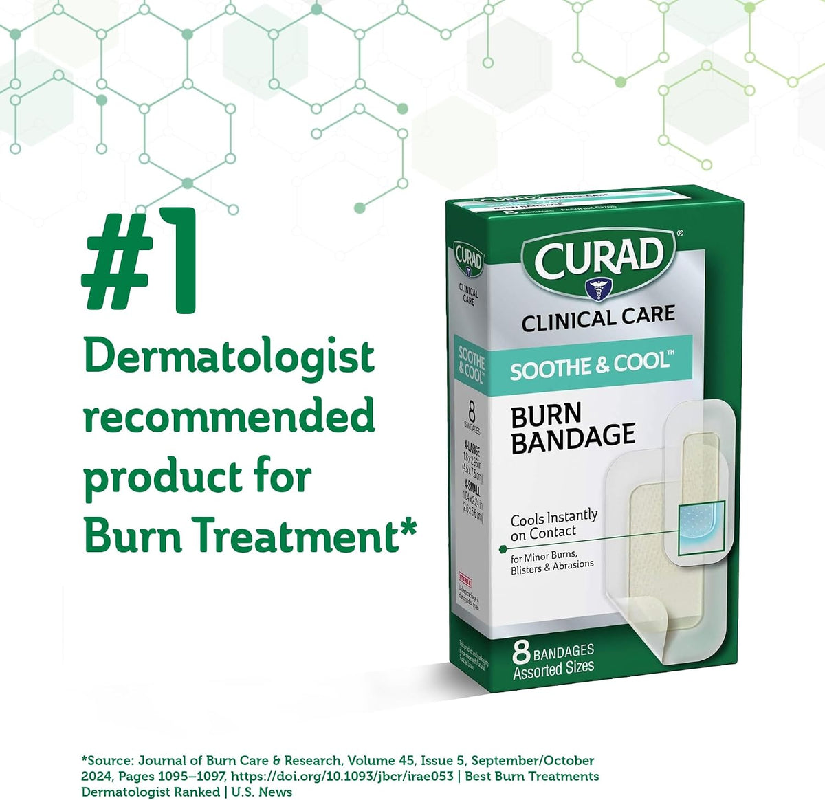 Curad Soothe & Cool Burn Bandages, Instant Cooling, Assorted Sizes, 8 Count