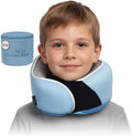 Proglobe, Kids Ergonomic Memory Foam Neck Pillow for Travel Airplane Car Booster Seat Soft Washable Compact with Strap 4-13 Years Old Light Blue