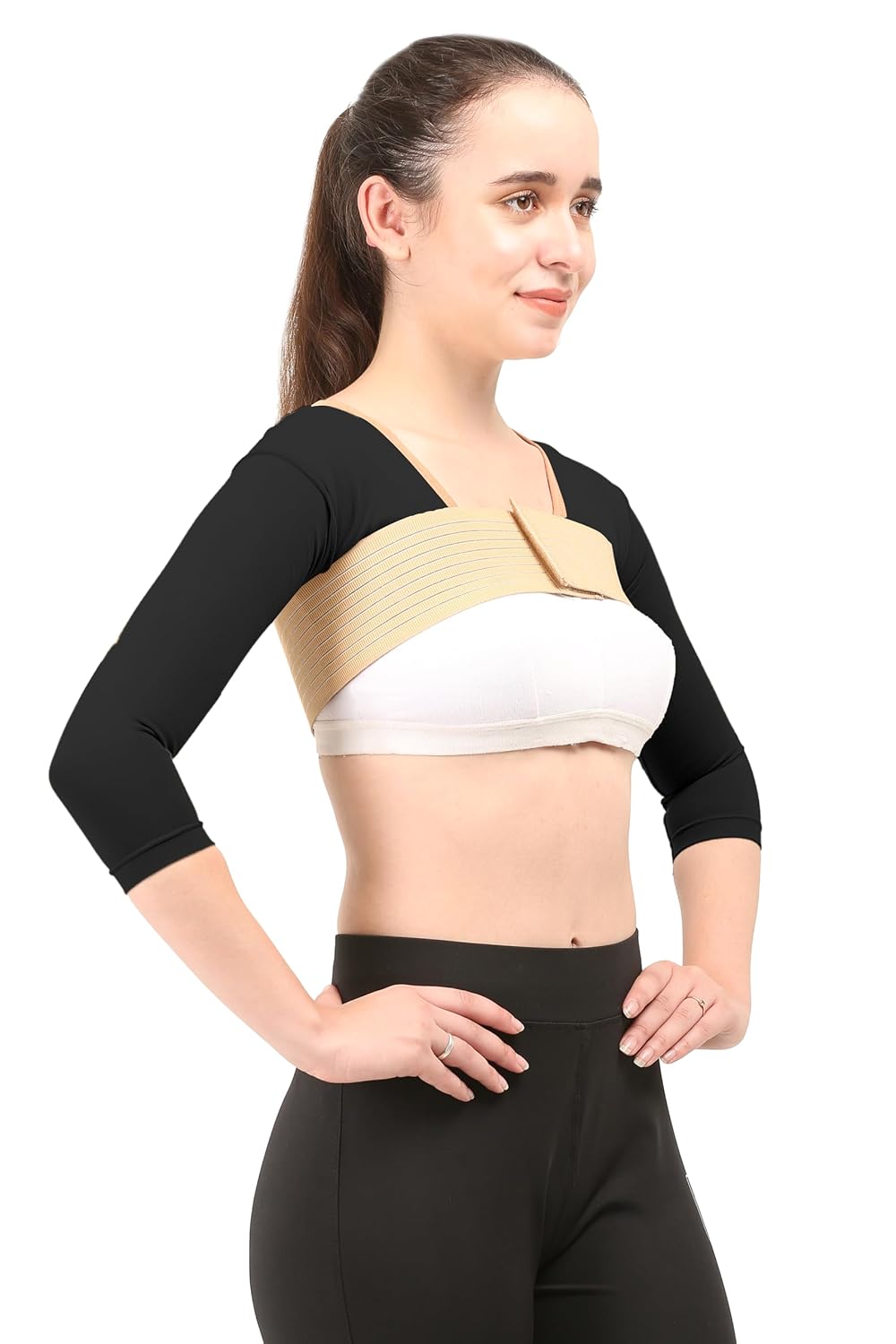 Post Liposcution Arm Compression Garment || MICROPOLY FABRIC || Slimming Sleeves || Arms Posture Corrector || Shapewear || Post Surgical Arms Support (Black, L)