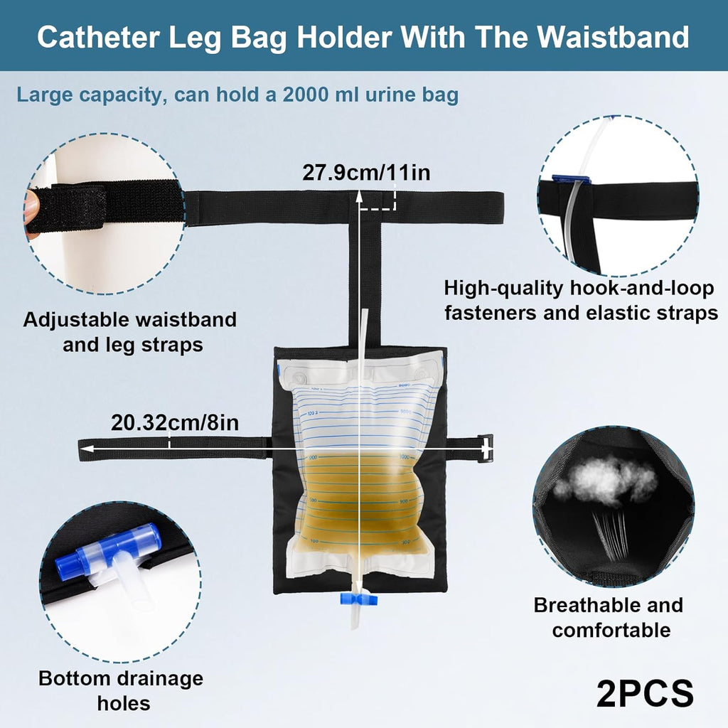 2 Pieces Catheter Leg Bag Holder, Urinary Collector with Belt, Invisible Urine Leg Bag Holder, Urine Bag Cover (2000ml, Black)