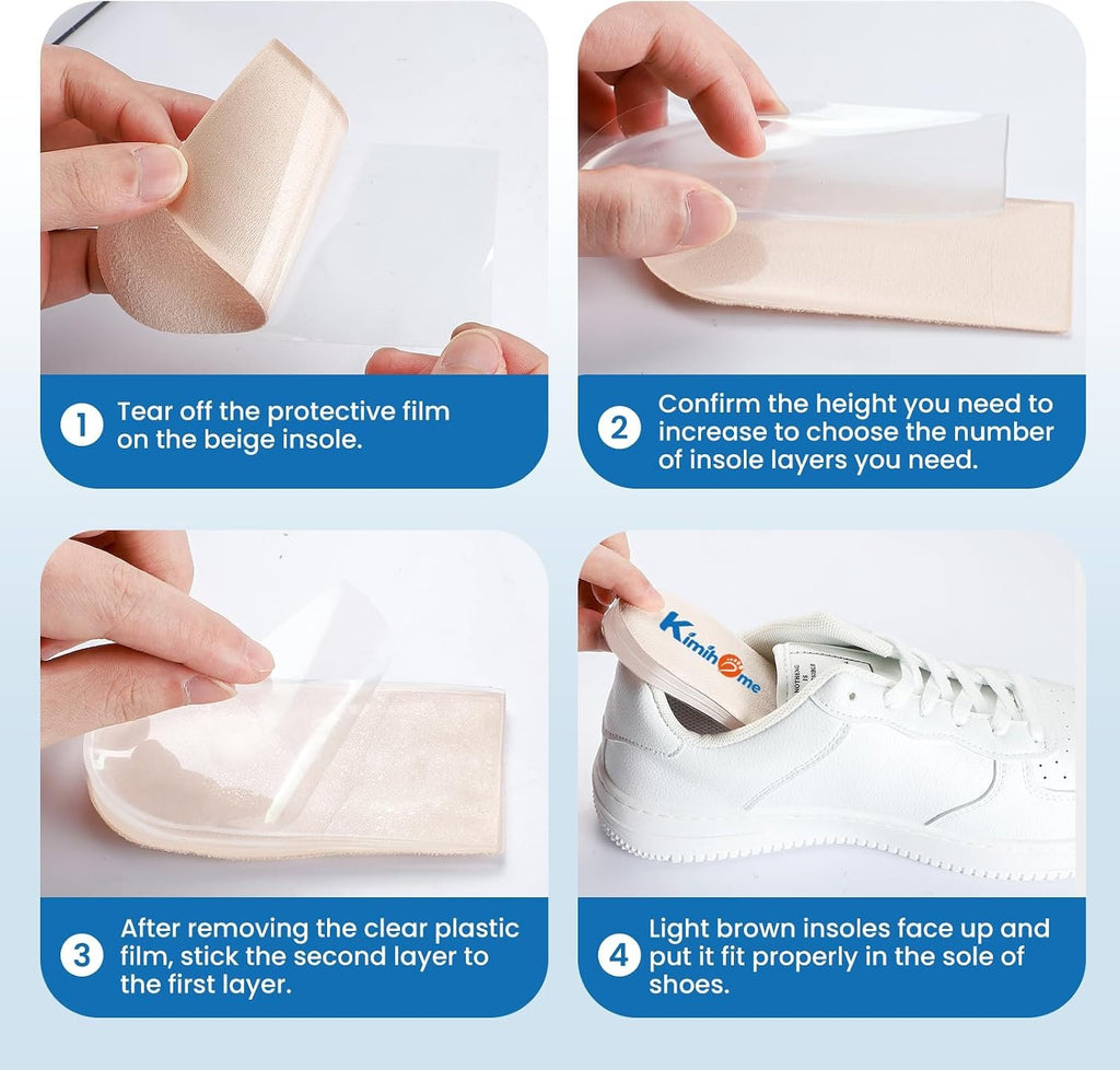 Heel Lift Inserts for Women Men - Kimihome Adjustable Gel Heel Cushion Pads for Heel Pain, Uneven Legs Leg Length Discrepancies Height Increase Insole Orthopedic Shoe Lifts (4 Layers, Size L)