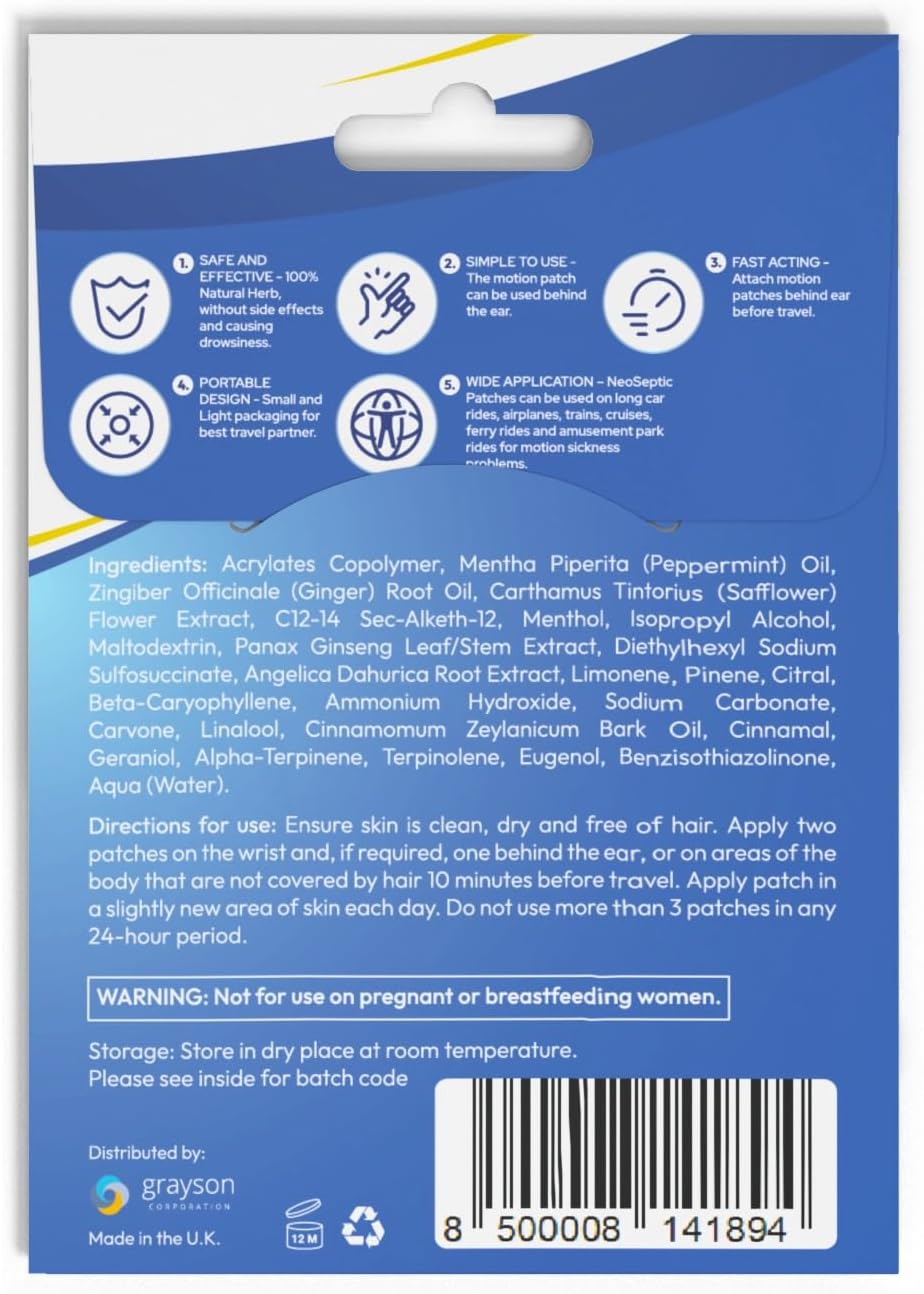 Motion Patch - Effective for Up to 72 Hours - No Side Effects - Non-Drowsiness Natural Ingredients for Motion Sickness (36 Count)