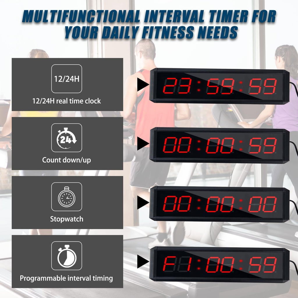 Fitness Timer with Stopwatch Button, Suitable for School/exam/Home Exercise/Gym/Gym SMAHEAT Electronic Fitness Timer (1.5 inch six-Digit All-red)