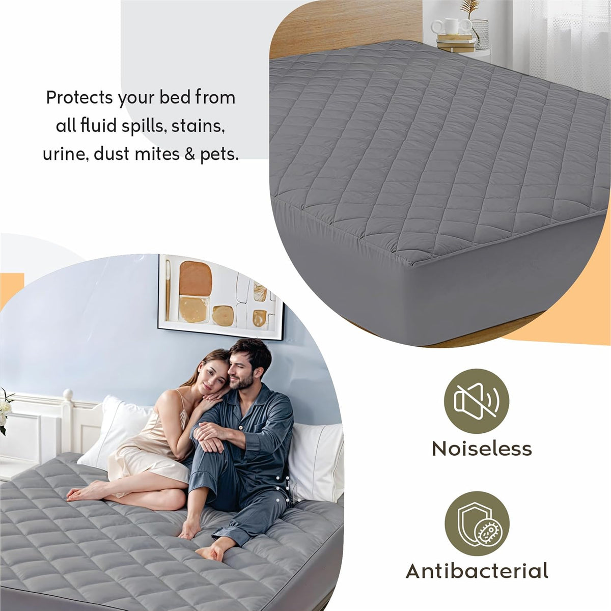 Ayka 100% Waterproof Mattress Protector King Size 78x72 Cotton Quilted Bed Protector King Size Breathable Noiseless Ultra Soft | Elastic Fitted Mattress Cover | Bed Cover -6.5x6 ft, Grey