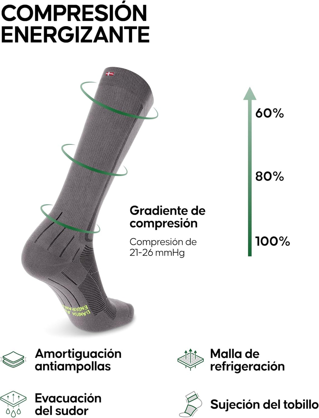 DANISH ENDURANCE Compression Socks for Women and Men, Sport, Running, Recovery, 1 or 2 Pack