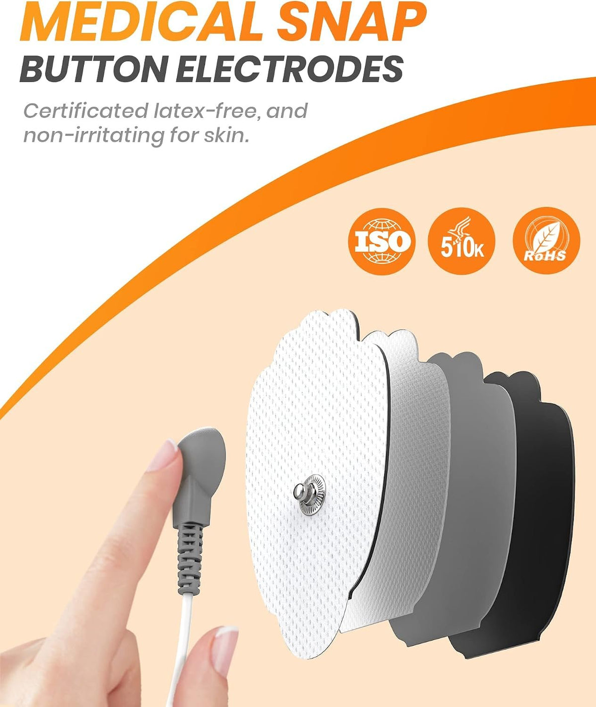 20-Pack TENS Unit Replacement Pads, Long-Lasting Snap Electrodes for 50 Times of Use per Pad, Latex-Free TENS Pads Set Compatible with TENS EMS Devices Using 3.5mm Button Lead Wires