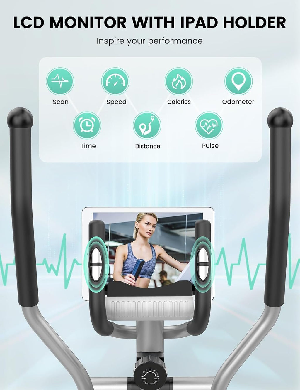 THERUN Elliptical Machine for Home, Hyper-Quiet Elliptical Exercise Machine, Compact Elliptical Trainer w/16 Levels Adjustable Resistance, 13.2LBS Flywheel, Pulse Sensor, LCD Monitor