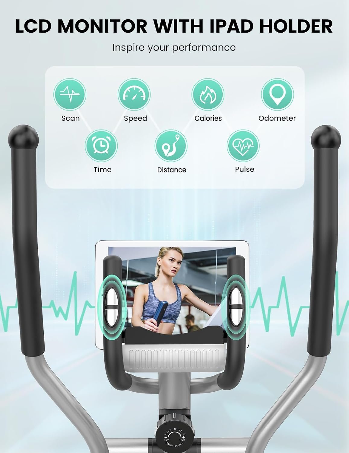 THERUN Elliptical Machine for Home, Hyper-Quiet Elliptical Exercise Machine, Compact Elliptical Trainer w/16 Levels Adjustable Resistance, 13.2LBS Flywheel, Pulse Sensor, LCD Monitor