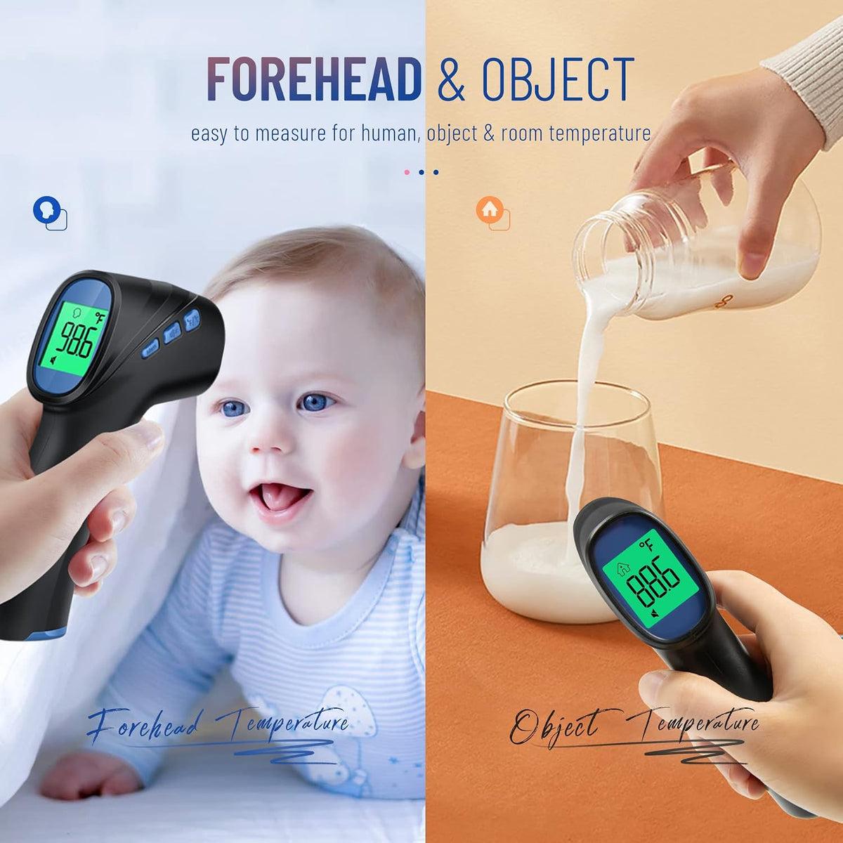 Forehead Thermometer for Adults and Kids, Non Contact, 1s Result (Black) | 3-Color Fever Alarm, 35 Memory Recalls, 2-in-1 Mode, Silent Mode, Large & Clear Backlit Display, FSA Eligible, Easy to use