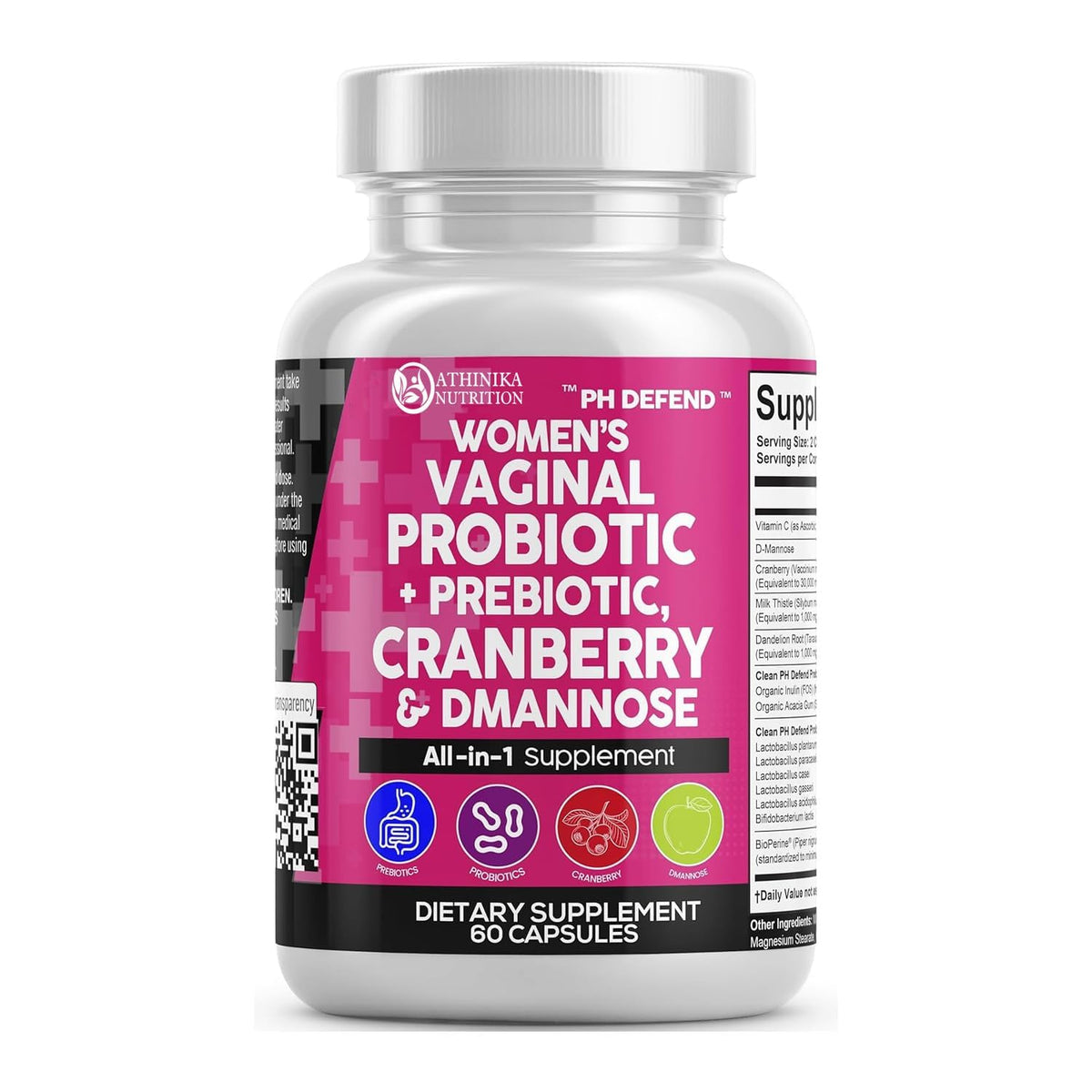 Vaginal Probiotics for Women with Cranberry, D-Mannose, Prebiotics, pH Balance Support, Feminine Health, Urinary Tract Cleanse – Capsule Alternative to Gummies – 60 Count