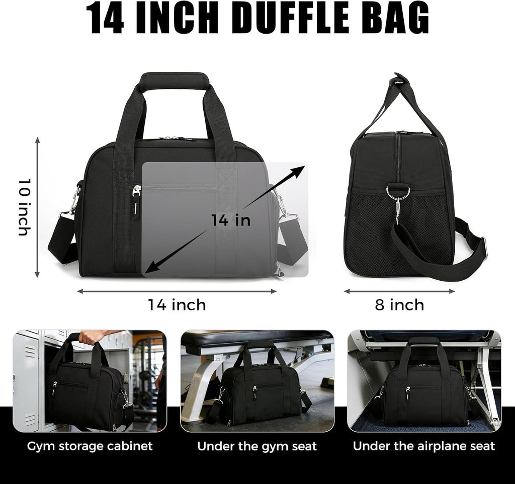 SeaRock 14 inch Small Gym Bag for Men & Women, Mini Duffle Bag with Shoe Compartment, Carry On Duffel Bag for Travel Sports, Black