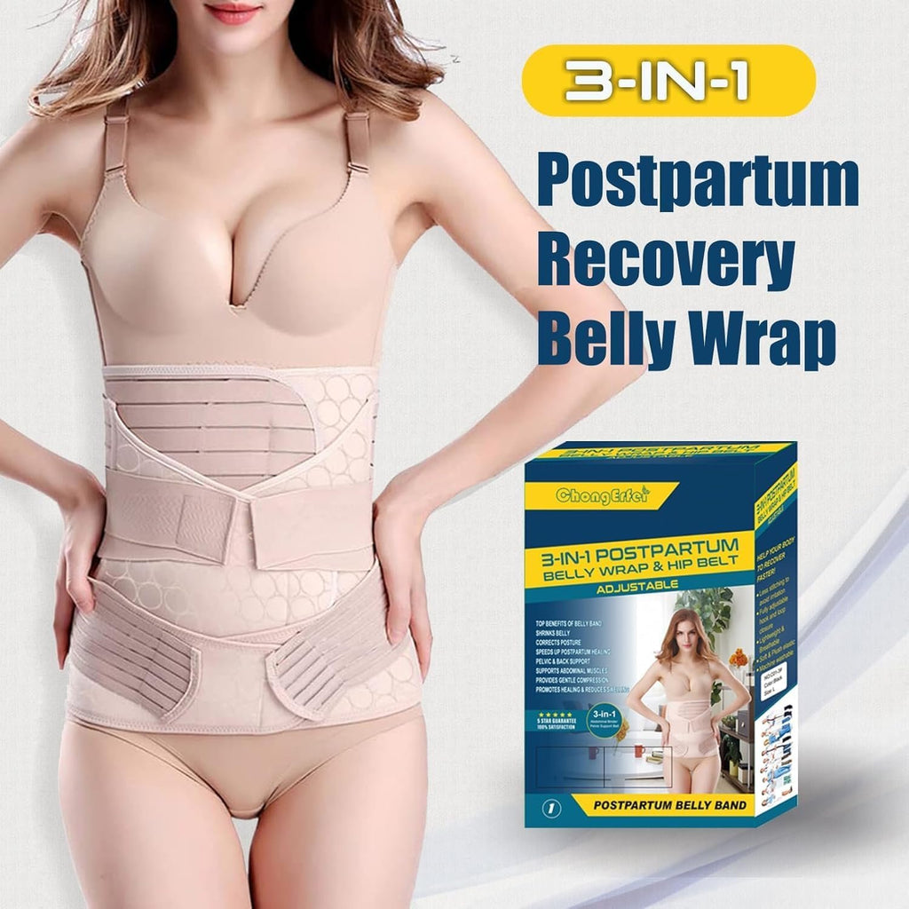 ChongErfei 3 in 1 Postpartum Belly Wrap Recovery Band Belt Abdominal Binder | Postpartum Belly Band, Belly Binder Post Partum, Post Surgery Pregnancy Belly Support Band Recovery Belly/waist/pelvis (L)