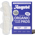 August Regular & Super Cotton Menstrual Pads, 72 (36+36) Ultra Thin Pads with Wings, Hypoallergenic Sanitary Napkins with Organic Cotton Topsheet, Compostable Wrapper, Non-Toxic, Fragrance-Free