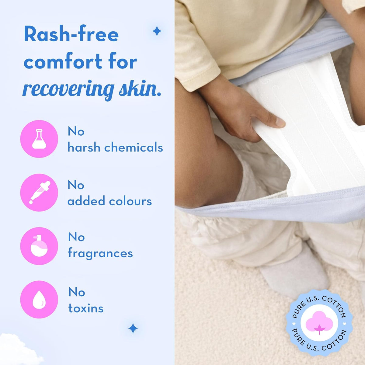 Plush Maternity Pads after Delivery, 10 Pcs (410 mm) | Twin Core Absorption XXXL Pads | For Postpartum Bleeding, Absorbs Heavy Gushes & Clots | U.S. Cotton Softness | Breathable & Rash-Free | Safe for Healing Skin