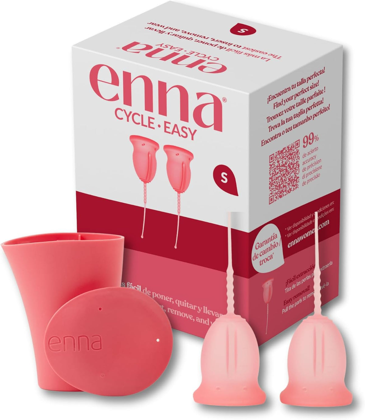 Enna Cycle Easy Menstrual Cup Size S – Pack of 2 Cups + Steriliser Box | Medical Silicone | Made in Spain | Reusable | Up to 12 Hours of Protection