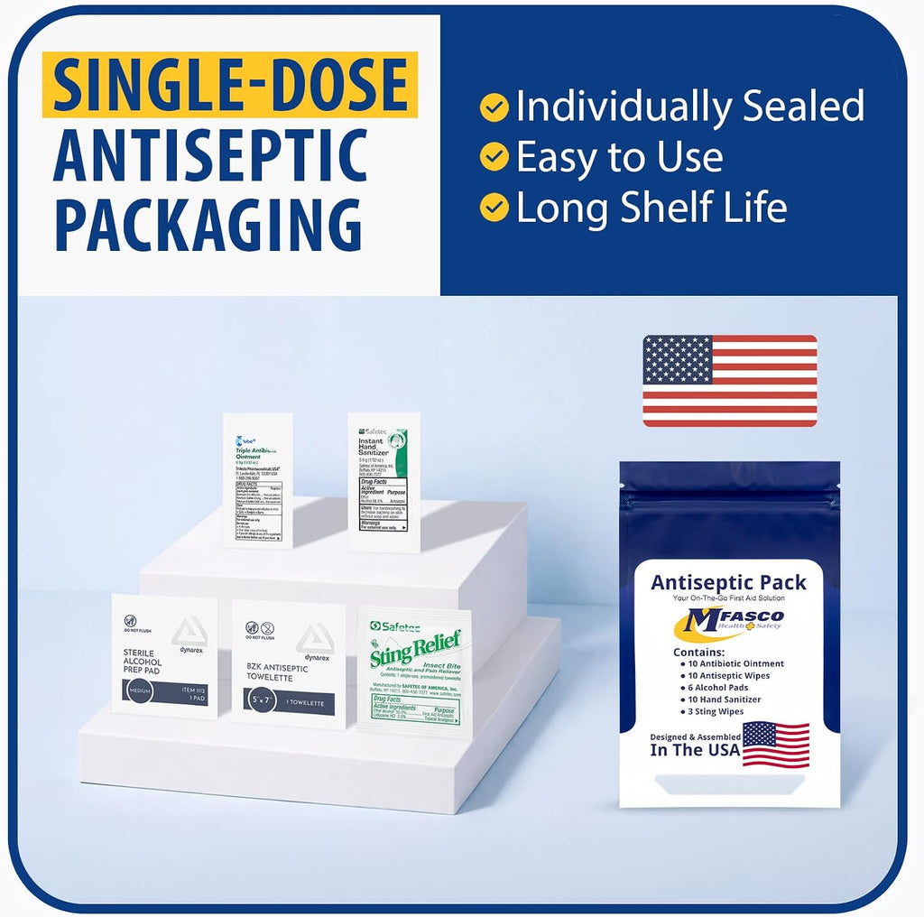 MFASCO Antiseptic Wound Care Travel Pack | 39 Piece First Aid Kit Refill