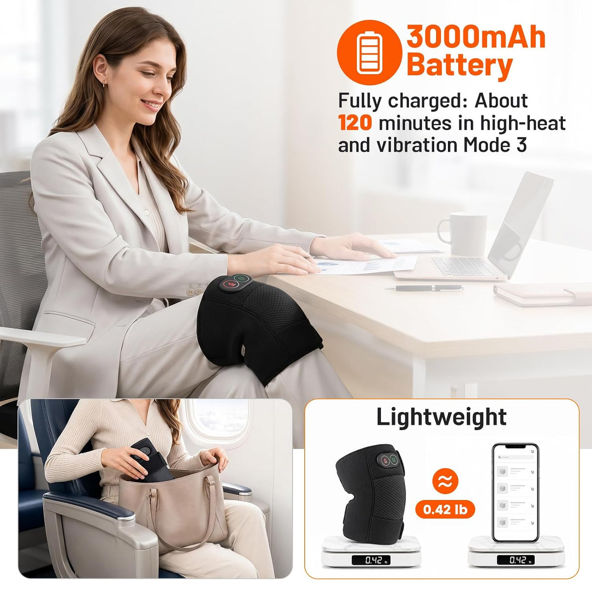Knee Massager, Cordless Knee Heating Pad for Knee Pain Relief, Heated Knee Brace with Heat and Vibration Massage 30 Minutes Auto-off, Gifts for Seniors Women Men(Single)