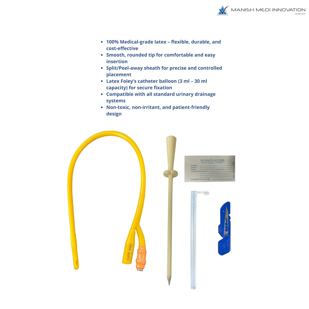 MANISH MEDI INNOVATION Suprapubic Catheterisation Set (LATEX, 2-Way) | Medical-Grade Silicone | Sterile Single-Use Kit | Minimally Invasive Design | Safe & Effective Urine Drainage for Hospitals & Urology Care (16 FR - 40 CM)