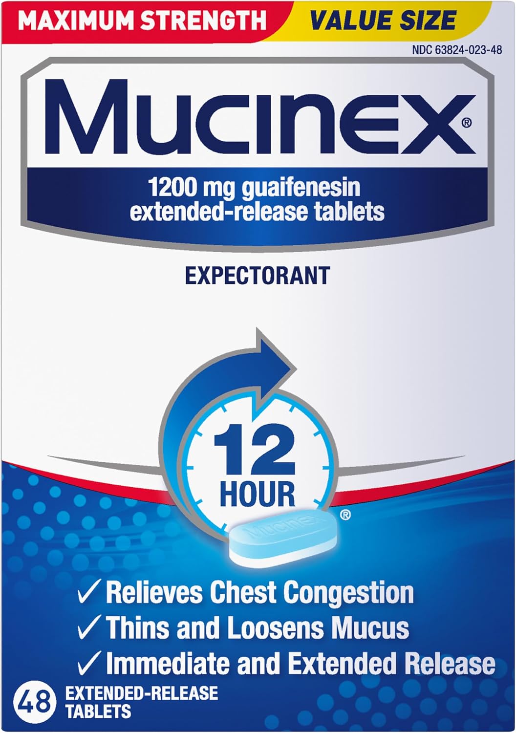 Mucinex 12Hr Max Strength Expectorant, Chest Congestion Relief, 48 Tablets