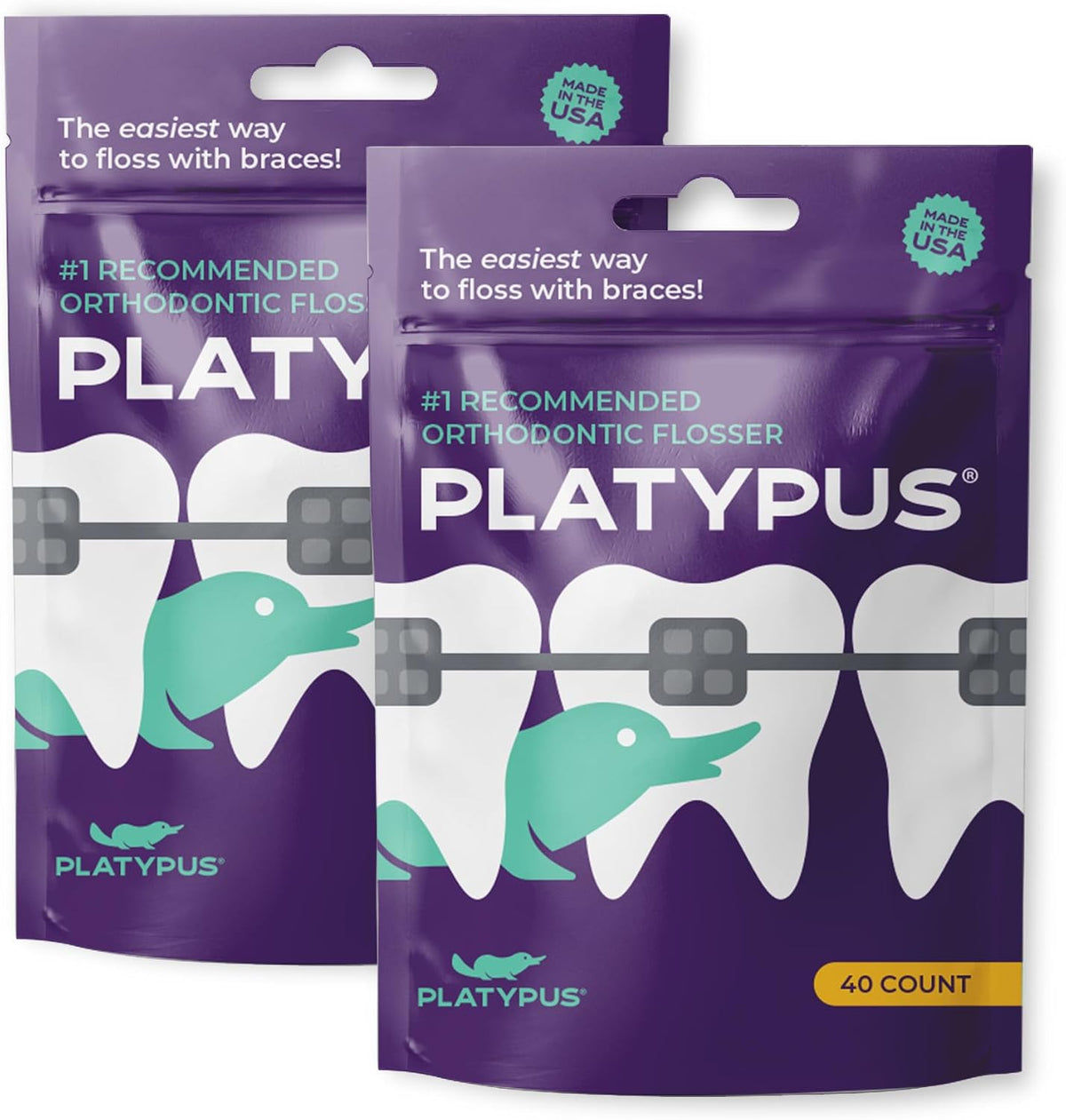 Platypus Orthodontic Flossers for Braces, 40 Count (Pack of 2)