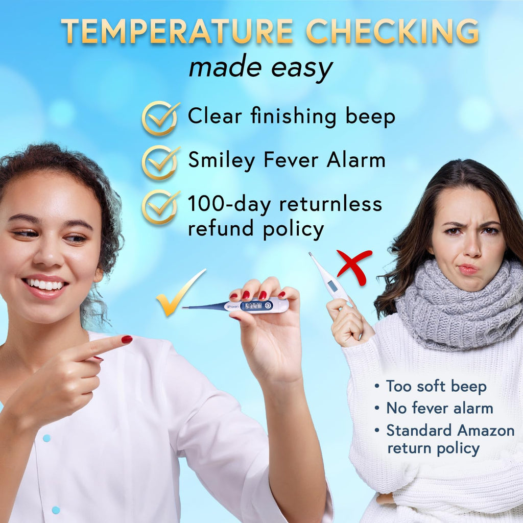 iProven Oral Thermometer, Measures in 10 seconds with flexible tip and fever alarm, Digital Medical Thermometer for adults, kids and toddlers - DTR-1221A