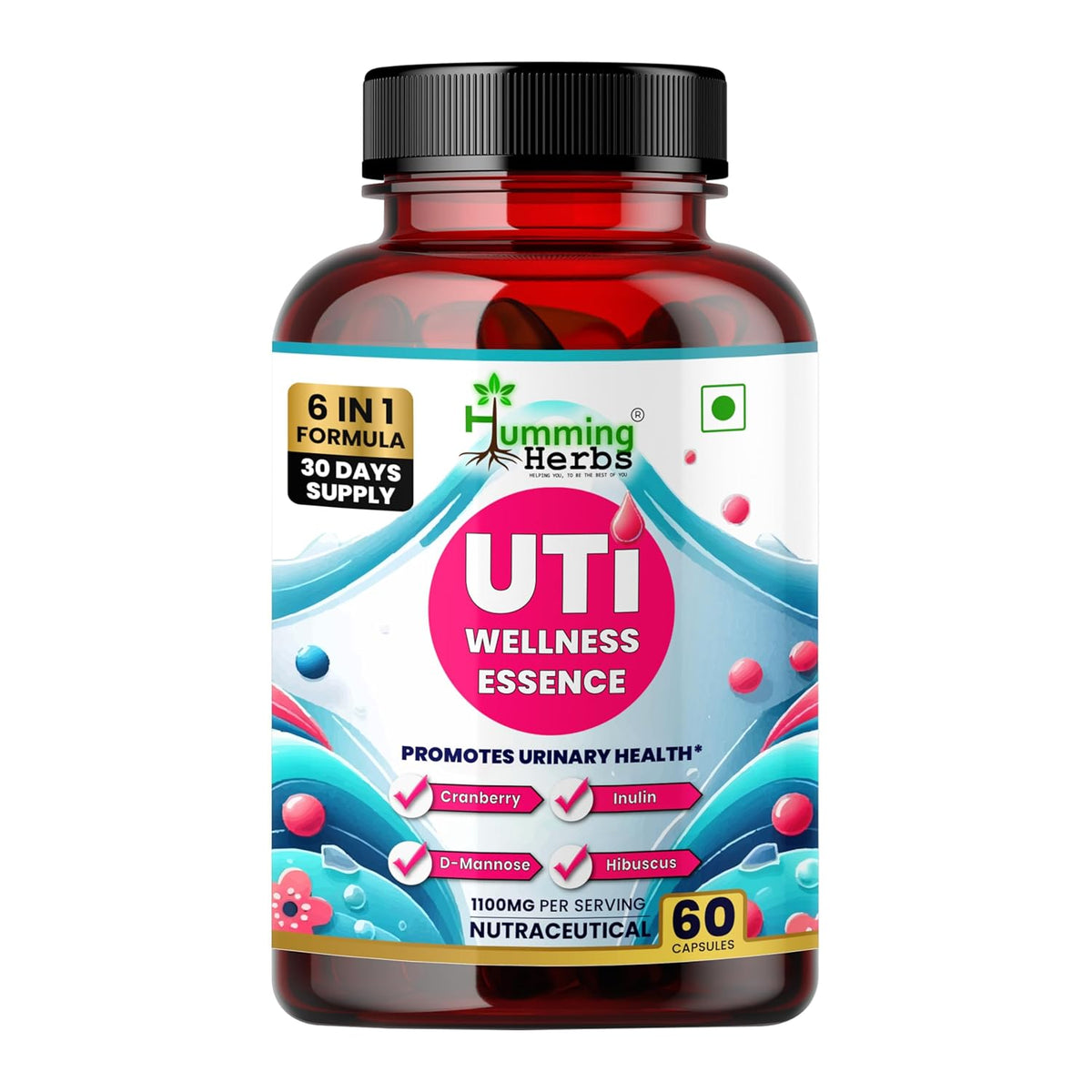 Humming Herbs UTI Wellness Essence 1100mg - Advanced 8-in-1 Urinary Tract Support Formula with Cranberry, D-Mannose, & Probiotics - Promotes Bladder Health & Immunity