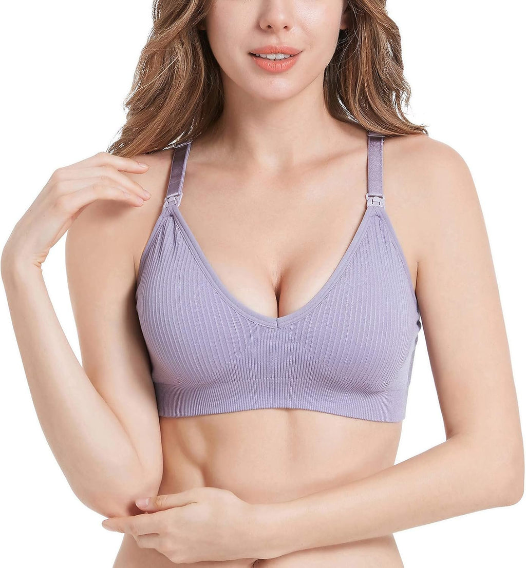Suekaphin Nursing Bra 5pack Wireless V Neck Maternity Nursing Bra Bralette Low Cut Sleeping Breastfeeding with Extenders