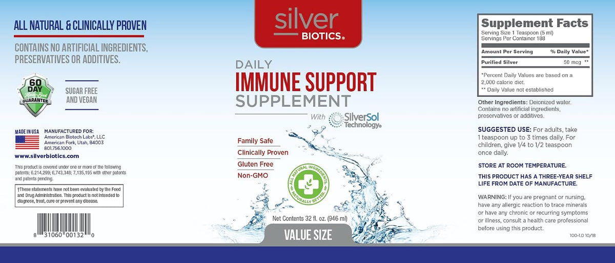 Silver Biotics SilverSol Ag?O? 10 PPM Immune Support, 32 Fl Oz Immune Support | Advanced Silver Technology, Bio-Hacking Immune Building, Natural Support