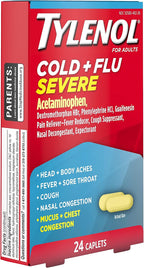 Tylenol Cold + Flu Severe Caplets, Acetaminophen, 24 ct | Fever Reducer, Pain Reliever, Cough Suppressant, Nasal Decongestant & Expectorant