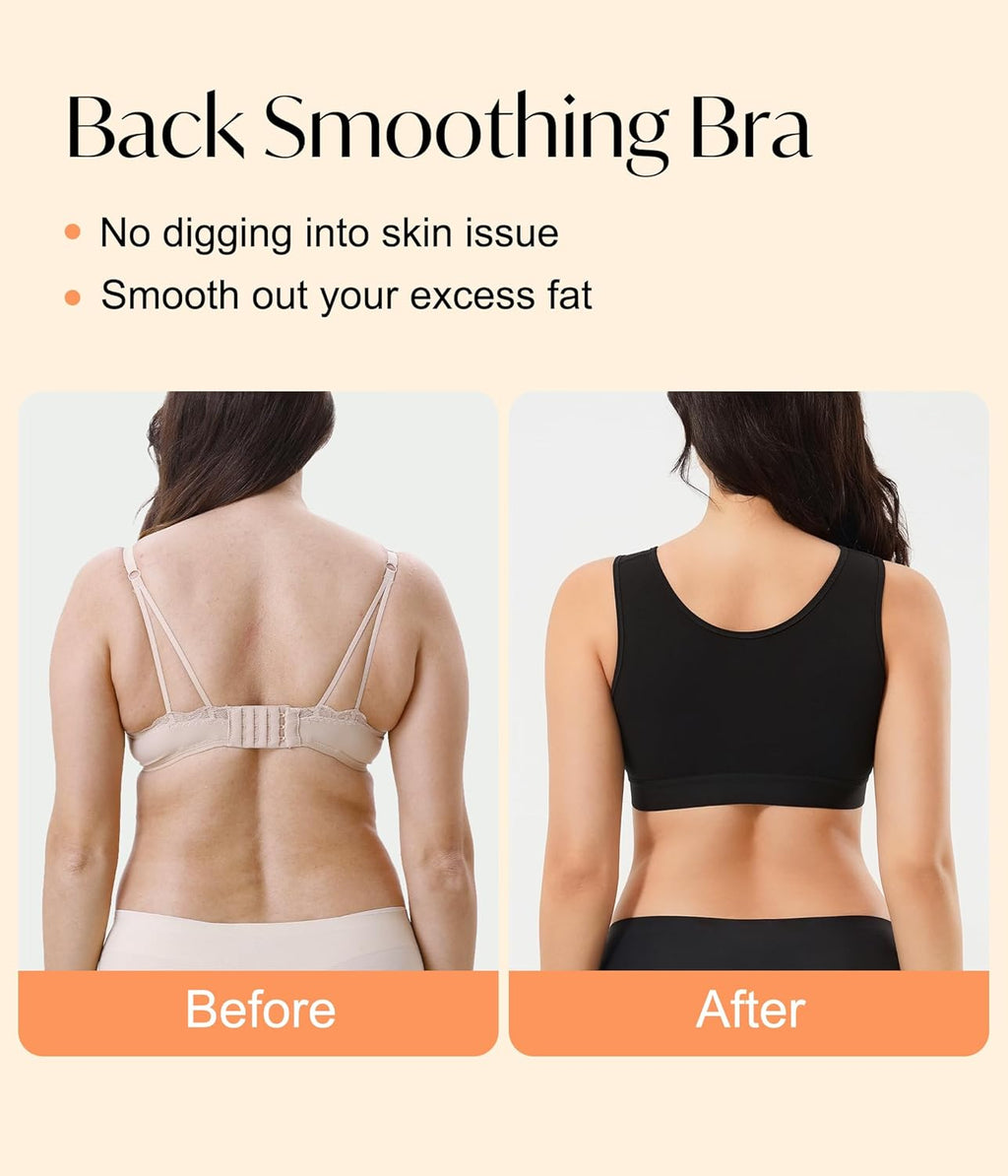CYDREAM Zip Front Closure Wireless Bras for Women Full Coverage Post Surgery Compression Back Smoothing Comfort Adjustable