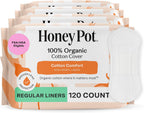 The Honey Pot Company - Cotton Comfort - Panty Liners for Women | Non-Herbal - Organic Cotton Cover & Ultra-Absorbent Pulp Core - Sanitary Pads - Feminine Care - 120ct