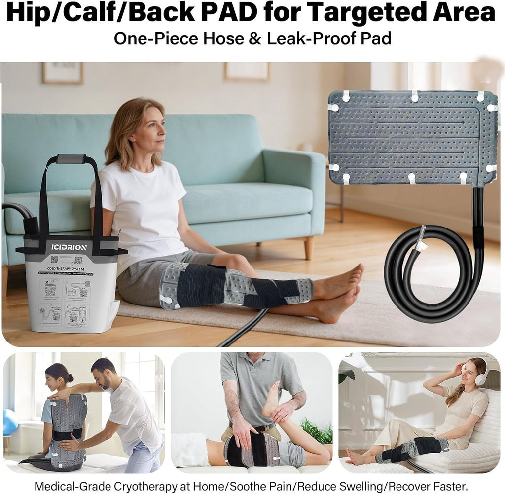 Quiet Ice Machine for Hip After Surgery, Programmable & Portable | FSA ELIGIBLE HSA:12-H,12-QT Cold Therapy Machine, Dedicated Hip/Full Knee Pad for Post-op Hip Replacement Pain Relief at Home
