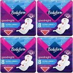 Bodyform Ultra Goodnight Winged Sanitary Pads for Women, Super Heavy Flow, Night Use, 48 Pads, 6 Packs of 8 Period Pads, Cour-V Ultra Night Series, Absorption