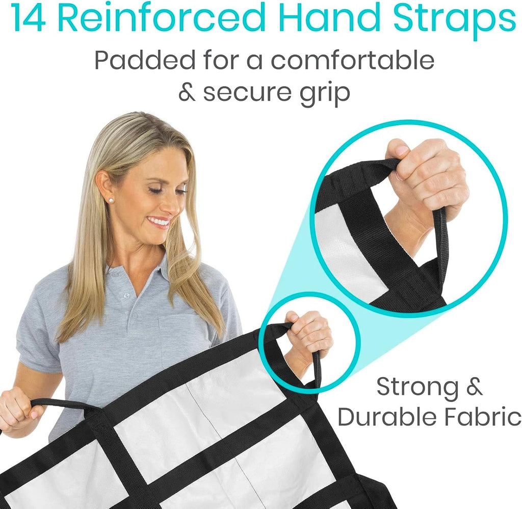 Vive Transfer Blanket with Handles 77” x 38.5” - Bed Positioning Pad, Straps - Reusable, Washable Patient Lifting Device Body Lift, Turning, Sliding Moving - Caregiver, Family Aid, Bedridden, Elderly