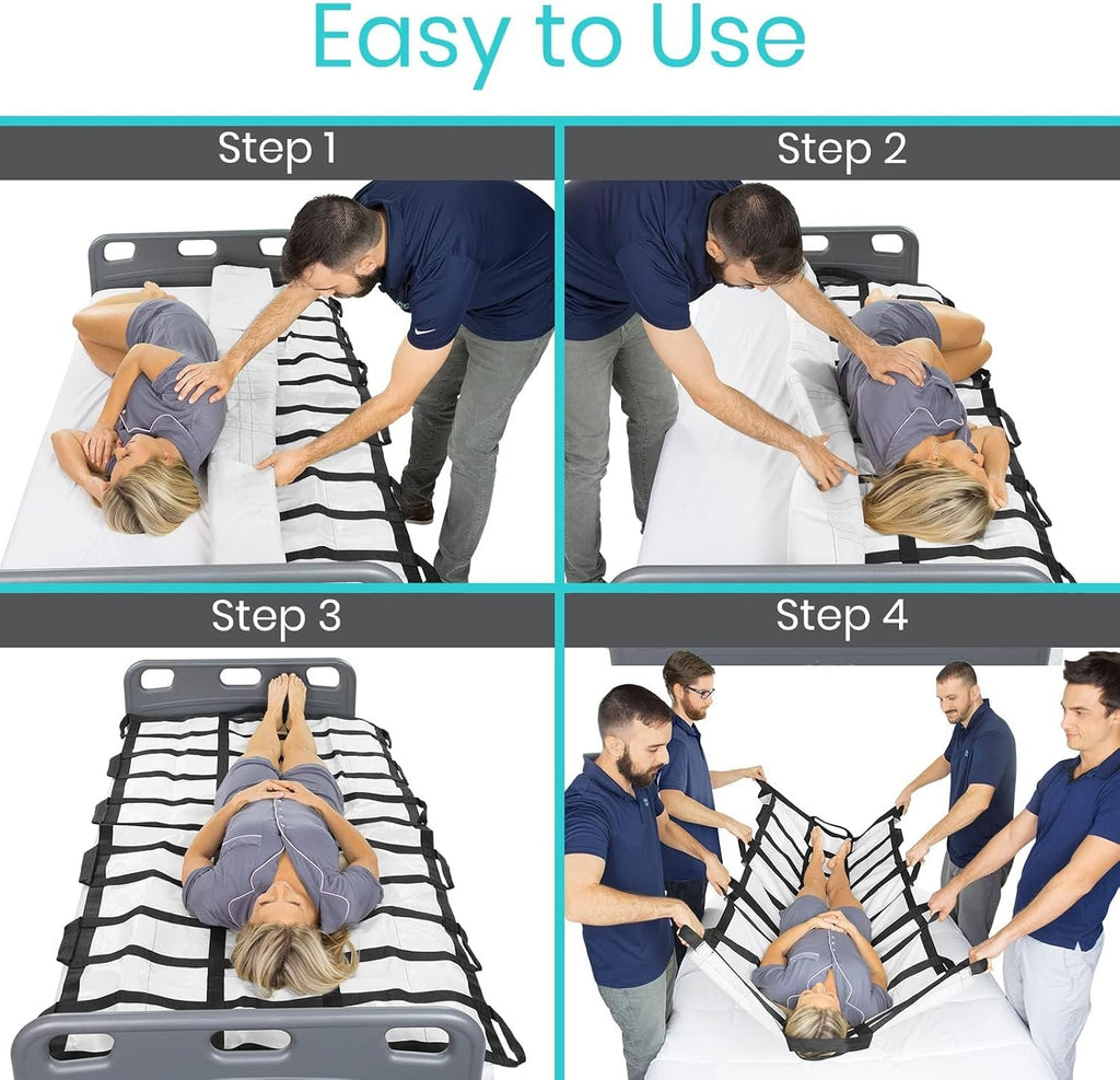 Vive Transfer Blanket with Handles 77” x 38.5” - Bed Positioning Pad, Straps - Reusable, Washable Patient Lifting Device Body Lift, Turning, Sliding Moving - Caregiver, Family Aid, Bedridden, Elderly