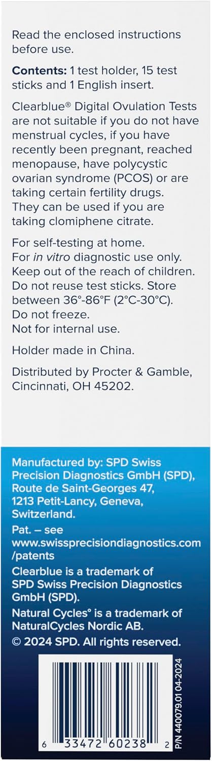 Clearblue & Natural Cycles Birth Control Ovulation Test Refill Pack, 15 Digital Ovulation Tests